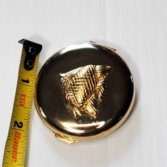 Angel Fish Compact Mirror Gold Tone 2" - Picture 4 of 5